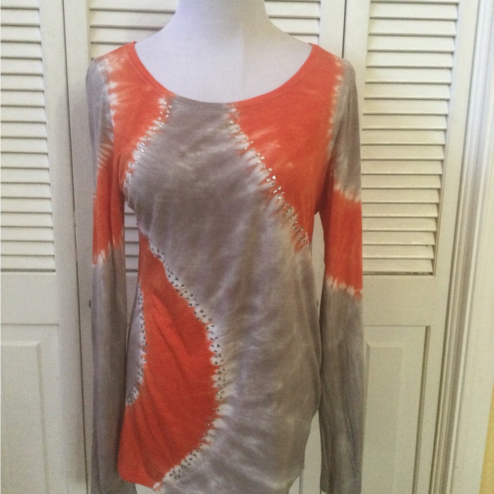 INC International Concepts Orange and Gray Long Sleeve Top